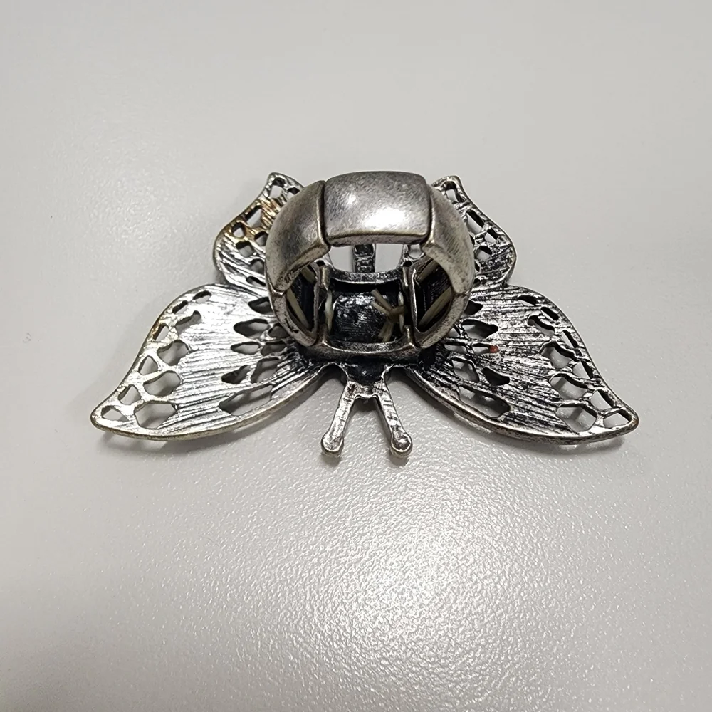 Art Nouveau Style Multi-Color Enamel & Silver Tone Filigree Butterfly Statement